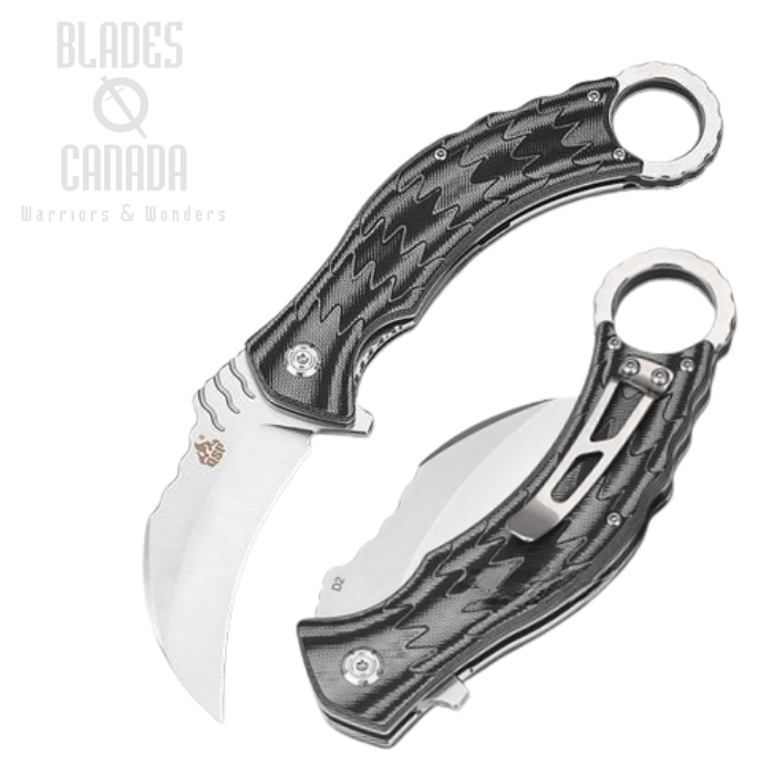 QSP Eagle Karambit Flipper Folding Knife, D2 Steel, G10 Black/Grey, QS120-E