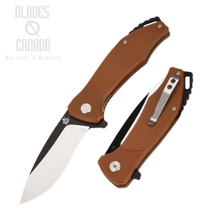 QSP Raven Flipper Folding Knife, D2 Black, G10 Brown, QS122-A