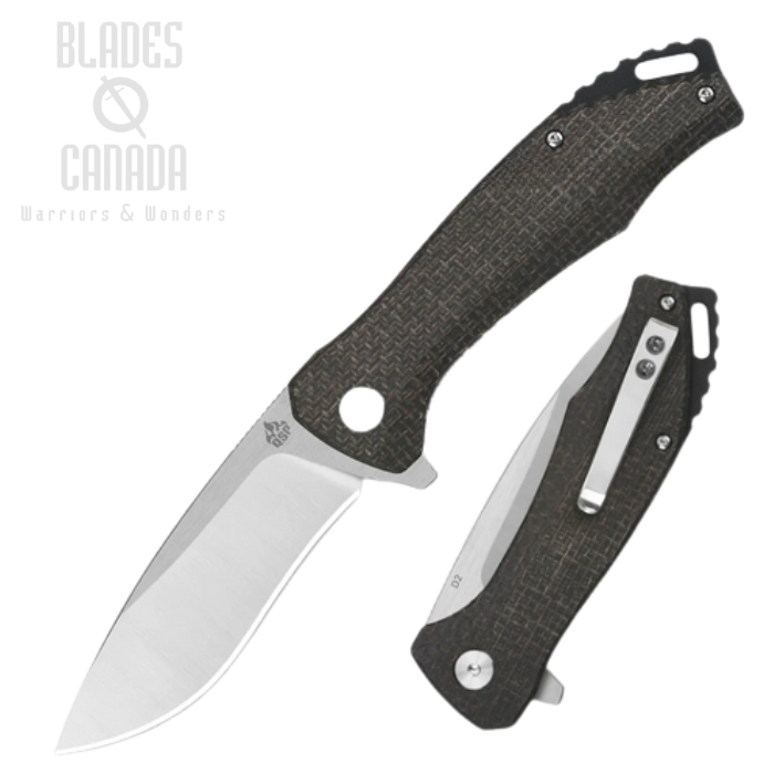 QSP Raven Flipper Folding Knife, D2 Satin, Micarta Dark Brown, QS122-D1