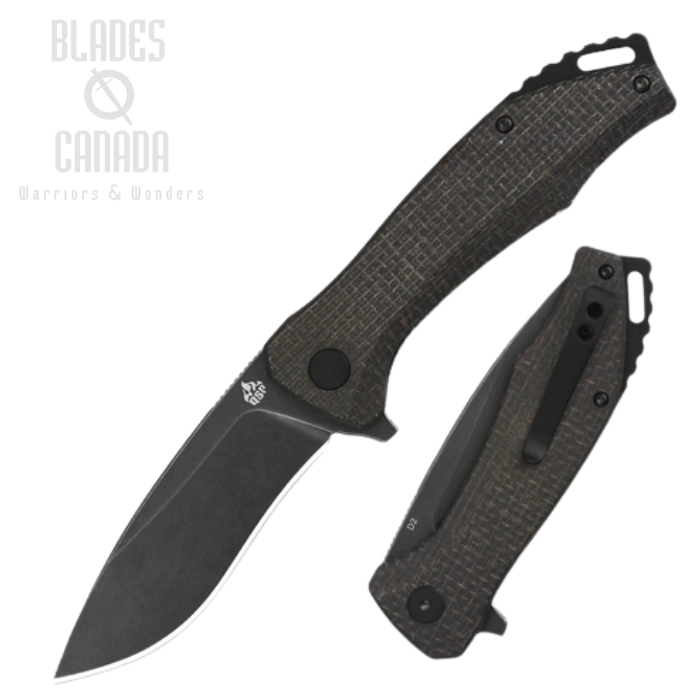 (image for) QSP Raven Flipper Folding Knife, D2 Black Stonewash, Micarta Dark Brown, QS122-D2