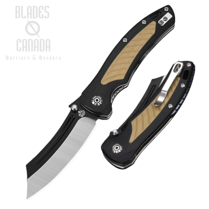 QSP Platypus Folding Knife, 14C28N Sandvik, G10 Black/Tan, QS123-C