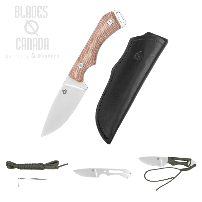 QSP Workaholic Fixed Blade Knife, N690, Linen Micarta, Leather Sheath, QS124-A