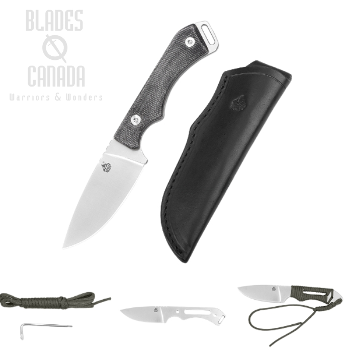 QSP Workaholic Fixed Blade Knife, N690, Linen Micarta, Leather Sheath, QS124-B