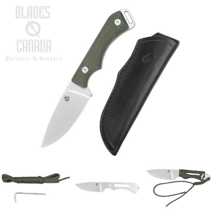 QSP Workaholic Fixed Blade Knife, N690, Linen Micarta, Leather Sheath, QS124-D