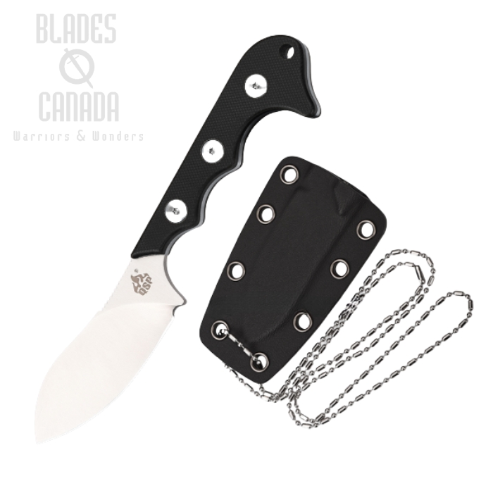 QSP Nickmuk Fixed Blade Neck Knife, D2 Steel, G10 Black, Kydex Sheath, QS125-A