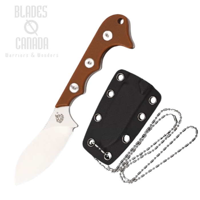 QSP Neckmuk Fixed Blade Neck Knife, D2 Steel, G10 Brown, Kydex Sheath, QS125-B
