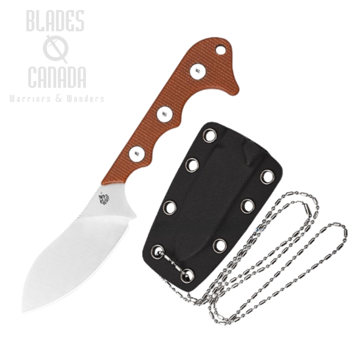 QSP Neckmuk Fixed Blade Neck Knife, D2 Steel, Micarta Brown, Kydex Sheath, QS125-E