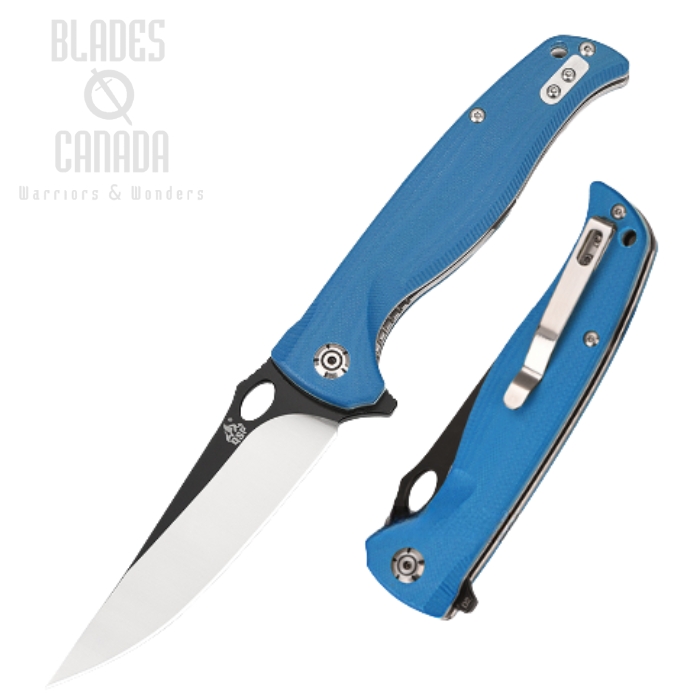 QSP Gavial Flipper Folding Knife, D2 Black, G10 Blue, QS126-A