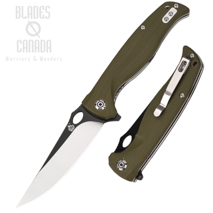 QSP Gavial Flipper Folding Knife, D2 Black, G10 Brown, QS126-B