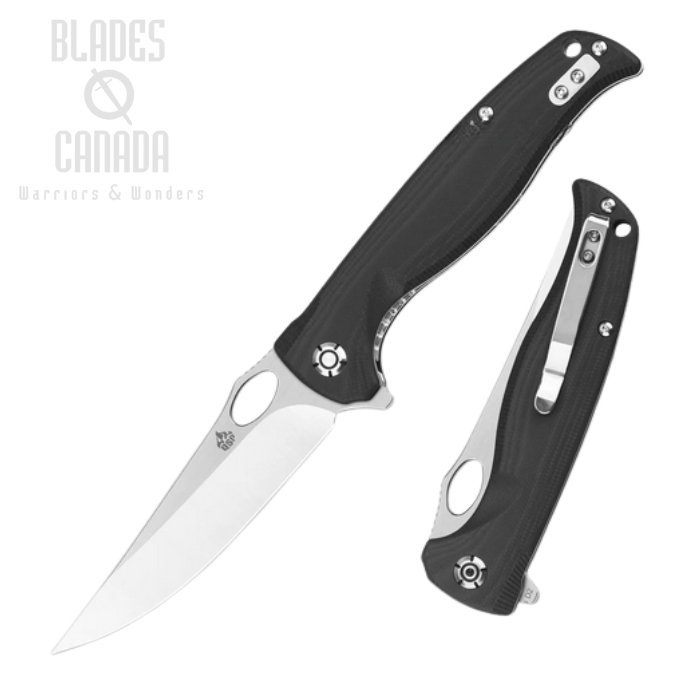 QSP Gavial Flipper Folding Knife, D2 Satin, G10 Black, QS126-C