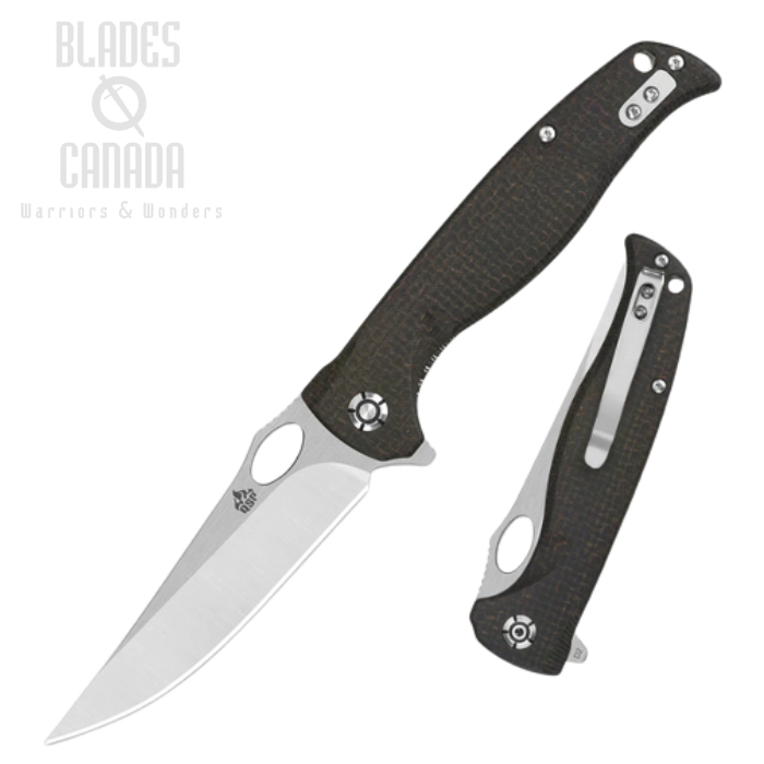 (image for) QSP Gavial Flipper Folding Knife, D2 Satin, Micarta Dark Brown, QS126-D1