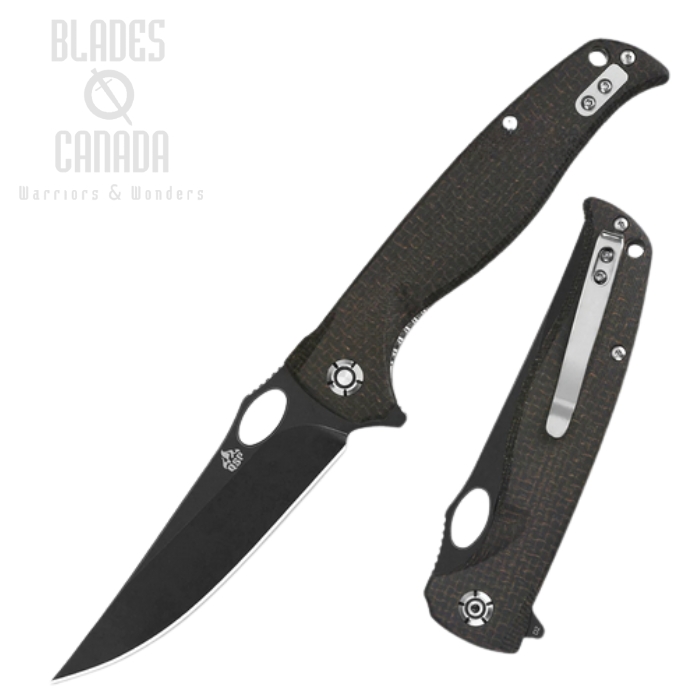 QSP Gavial Flipper Folding Knife, D2 Black Stonewash, Micarta Dark Brown, QS126-D2