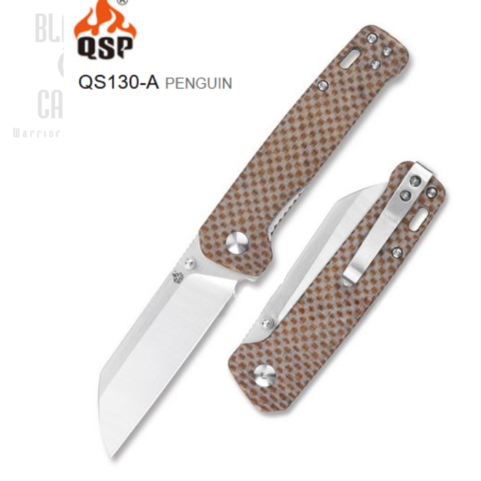 QSP Penguin Folding Knife, D2 Steel, Linen Micarta, QS130-A