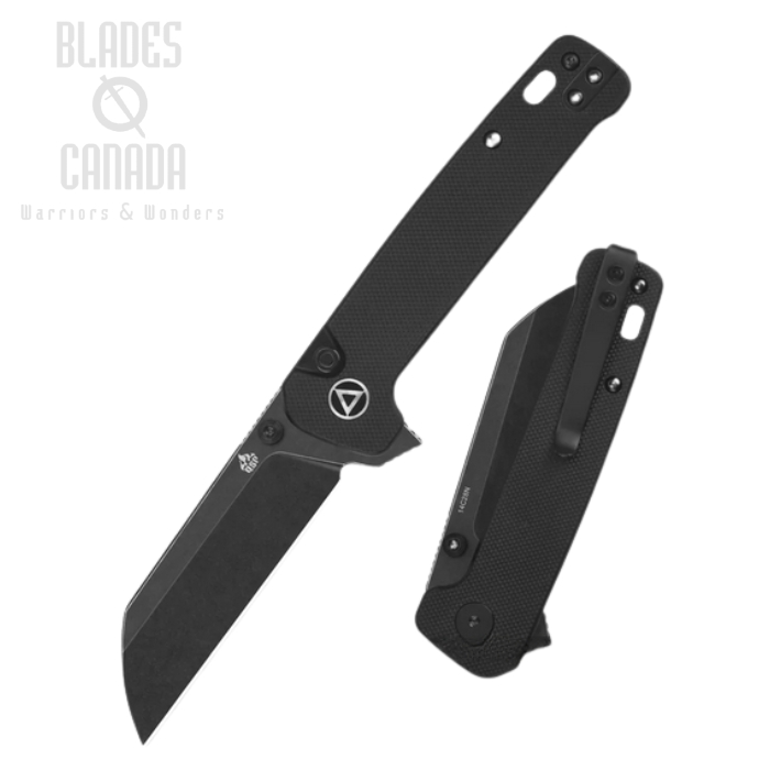 QSP Penguin Flipper Button Lock Knife, 14C28N Black, G10 Black, QS130BL-A2