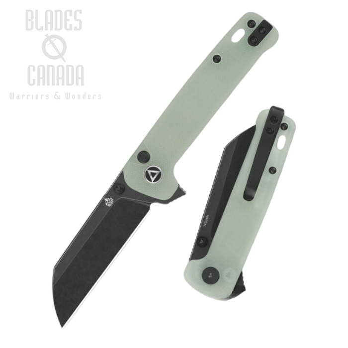 QSP Penguin Flipper Button Lock Knife, 14C28N Black, G10 Jade, QS130BL-B2