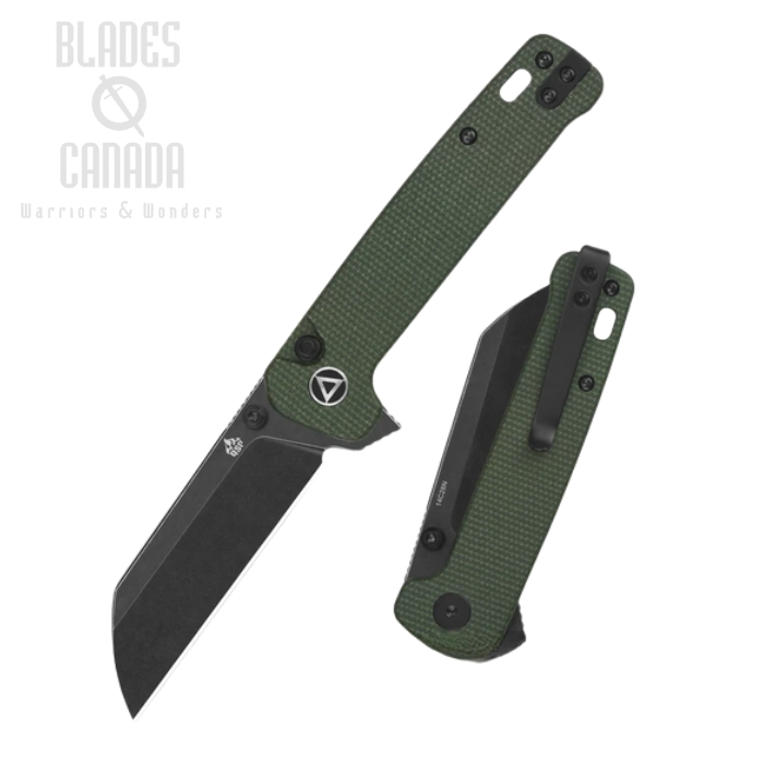 QSP Penguin Flipper Button Lock Knife, 14C28N Black, Micarta Green, QS130BL-C2