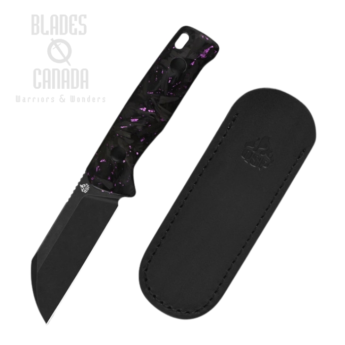 QSP Baby Penguin Fixed Blade Knife, 14C28N Black Stonewash, Carbon Fiber Purple Shredded, QS130BP-E2
