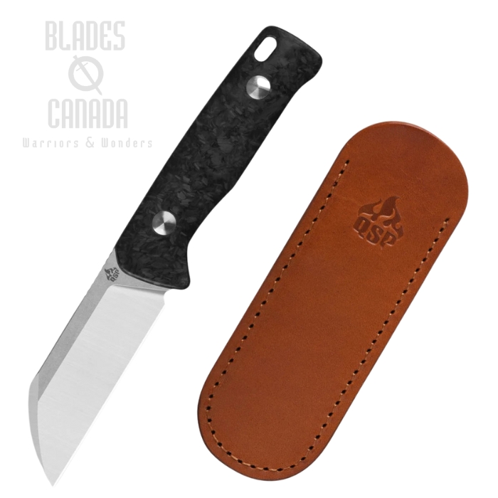 QSP Baby Penguin Fixed Blade Knife, 14C28N Steel, Shredded CF Blue Glow in the Dark, QS130BP-F1