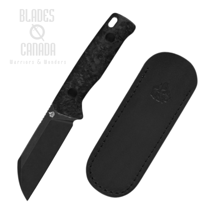 QSP Baby Penguin Fixed Blade Knife, 14C28N Black SW, Shredded CF Blue Glow in the Dark , QS130BP-F2