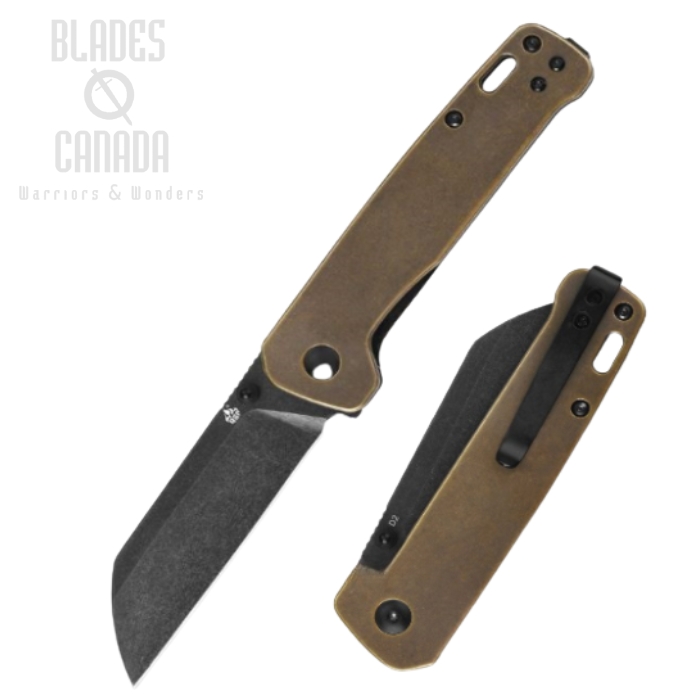 QSP Penguin Folding Knife, D2 Steel Black, Brass Handle, QS130-G