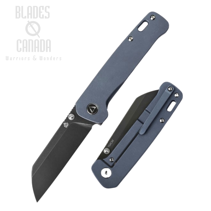 QSP Penguin Framelock Folding Knife, 154CM Black, Titanium Blue, QS130S