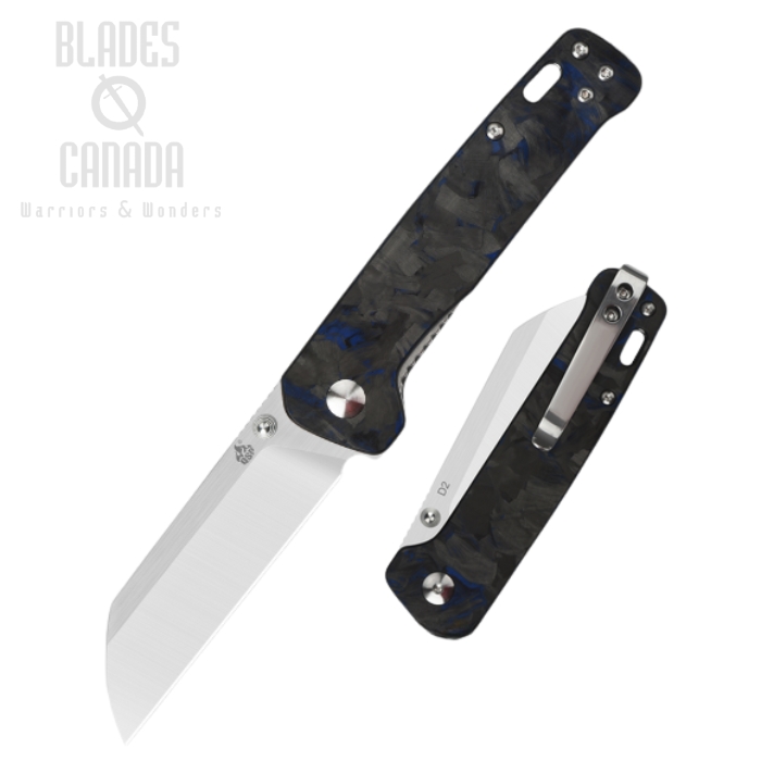 QSP Penguin Folding Knife, D2 Steel, G10 Blue/CF Overlay, QS130-TBL