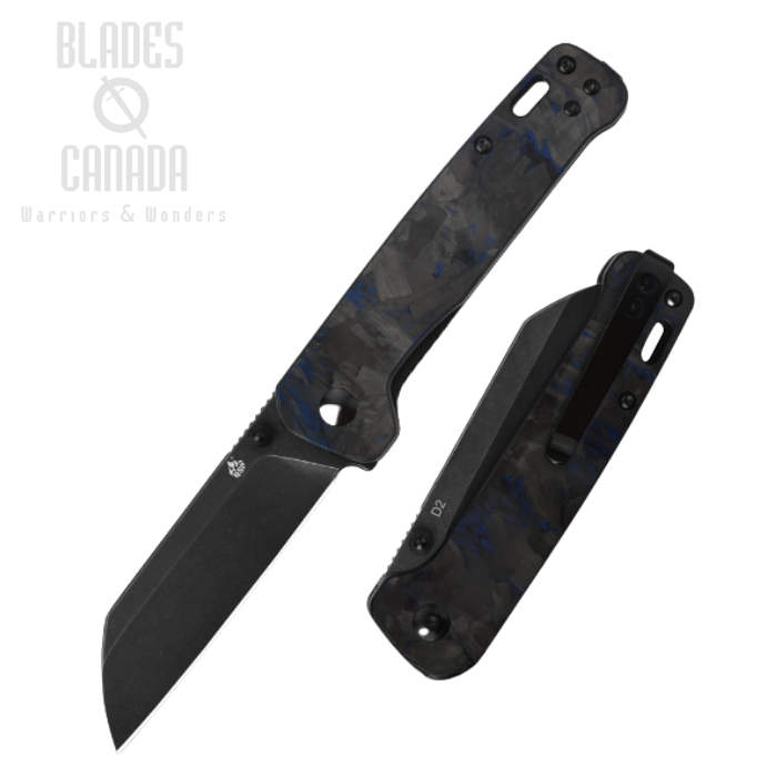 QSP Penguin Folding Knife, D2 Black SW, G10 Blue/CF Overlay, QS130-UBL