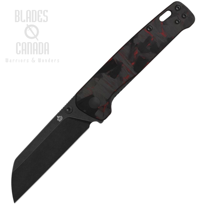 QSP Penguin V2 Folding Knife, D2 Black Stonewash, G10/Carbon Fiber Red, QS130V2-F2