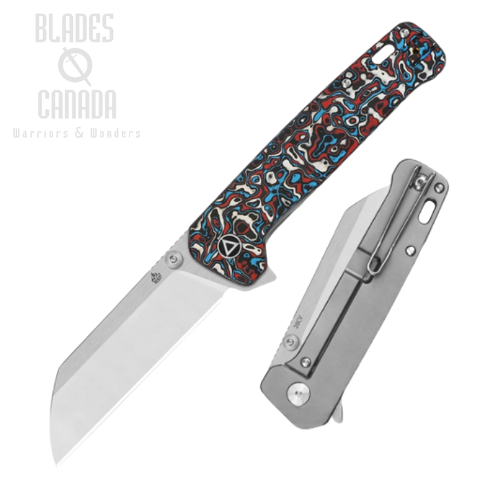 (image for) QSP Penguin Plus Flipper Framelock Knife, 20CV Satin, Carbon Fiber Red & Blue, Titanium, QS130XL-G1