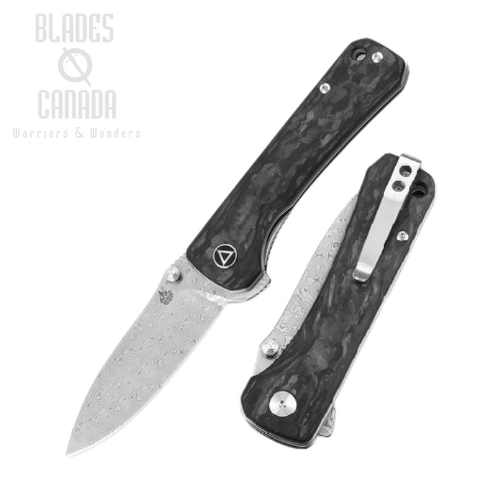 (image for) QSP Hawk Flipper Folding Knife, Damascus Steel, Carbon Fiber, QS131-E