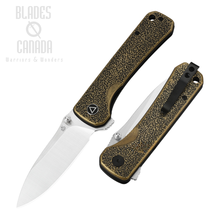 QSP Hawk Flipper Folding Knife, 14C28N Sandvik Two-Tone, Brass Handle, QS131-K