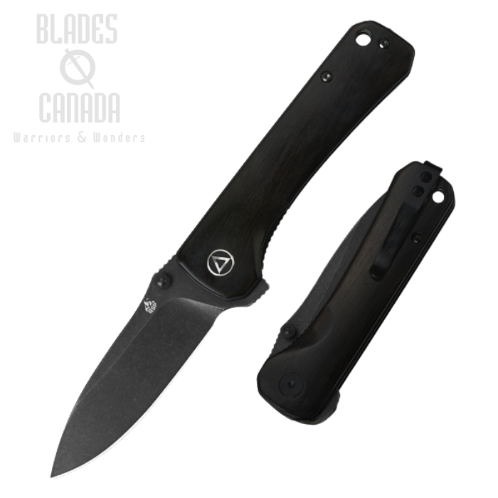 QSP Hawk Flipper Folding Knife, 14C28N SW Black, Ebony Wood, QS131-P2