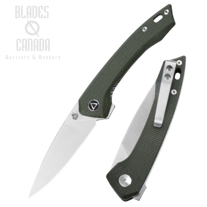 (image for) QSP Leopard Flipper Folding Knife, 14C28N Sandvik, Micarta Green, QS135-C