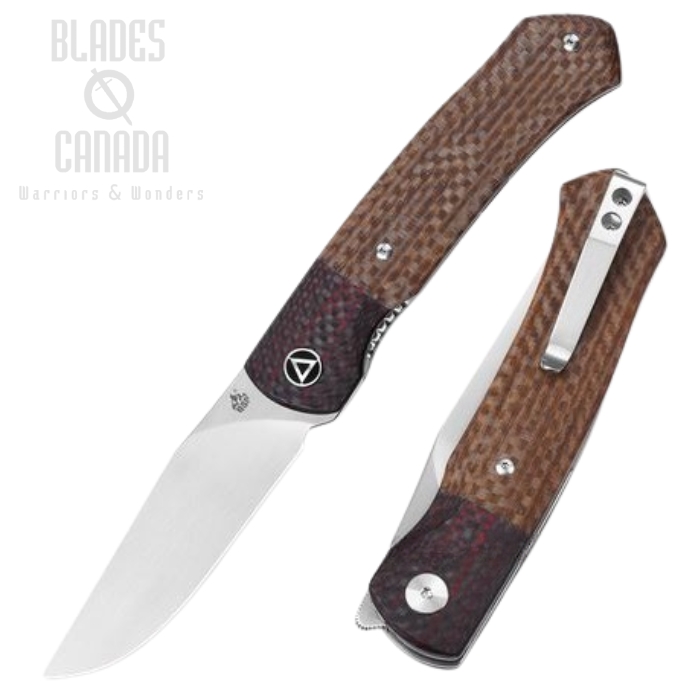 (image for) QSP Gannet Flipper Folding Knife, 154CM, Micarta Brown, Carbon Fiber, QS137-B
