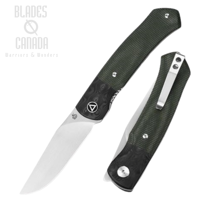 (image for) QSP Gannet Flipper Folding Knife, 154CM, Micarta Green/Carbon Fiber, QS137-C