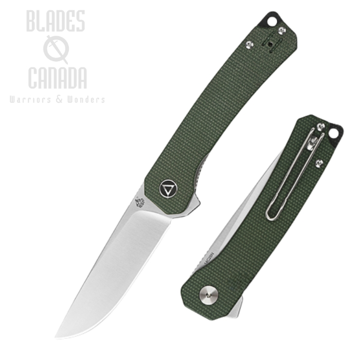 (image for) QSP Osprey Flipper Folding Knife, 14C28N Satin, Micarta Green, QS139-C