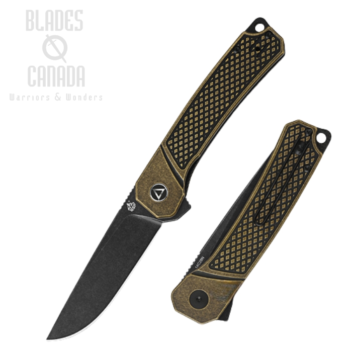 (image for) QSP Osprey Flipper Folding Knife, 14C28N Black SW, Stonewashed Brass, QS139-D2