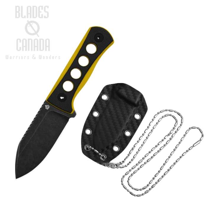 (image for) QSP Canary Fixed Blade Neck Knife, 14C28N Black, G10 Black/Yellow, 141-A2