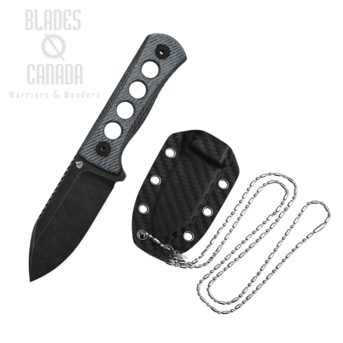 QSP Canary Fixed Blade Neck Knife, 14C28N Black SW, Micarta Denim, 141-D2 (image for) QSP Canary Fixed Blade Neck Knife, 14C28N Black SW, Micarta Denim, 141-D2
