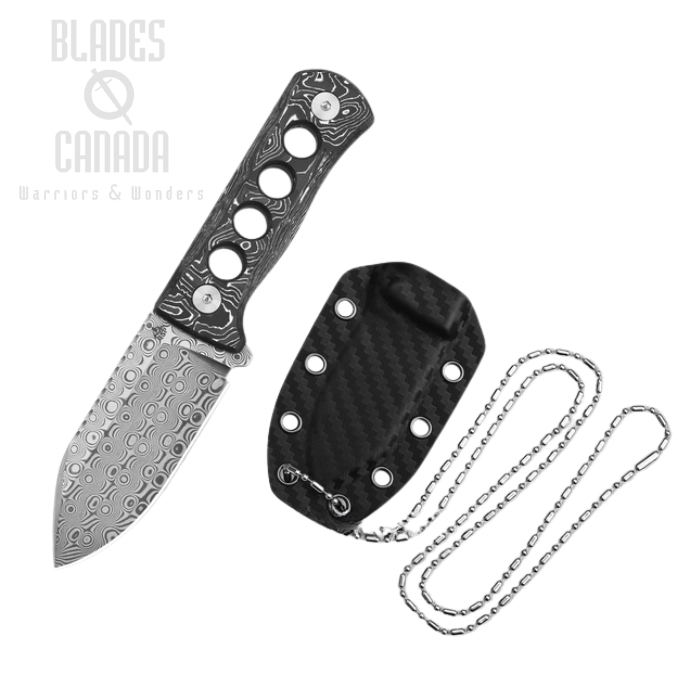 QSP Canary Fixed Blade Neck Knife, Laminated Damascus, Aluminum Foil CF, 141-E (image for) QSP Canary Fixed Blade Neck Knife, Laminated Damascus, Aluminum Foil CF, 141-E