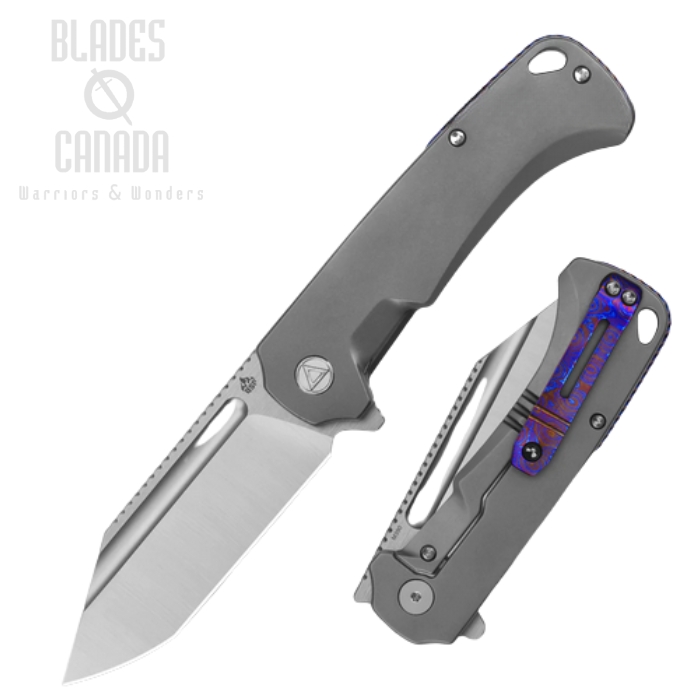 (image for) QSP Rhino Flipper Framelock Knife, M390 Satin, Titanium w/Mokuti Clip, QS143-A