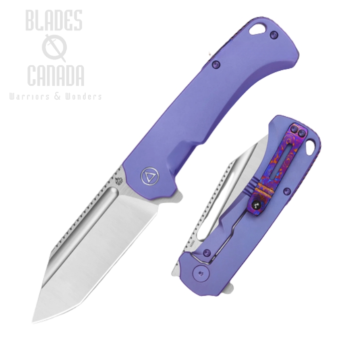 (image for) QSP Rhino Flipper Framelock Knife, M390 Satin, Titanium Purple w/Mokuti Clip, QS143-C