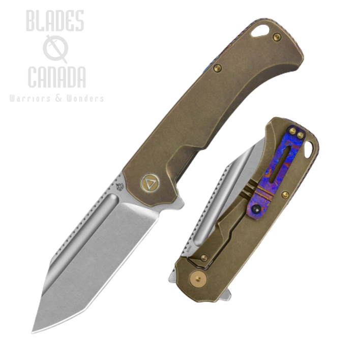 (image for) QSP Rhino Flipper Framelock Knife, M390 Satin, Titanium Bronze w/Mokuti Clip, QS143-D