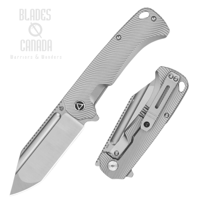 (image for) QSP Rhino Flipper Frame Lock Folding Knife, M390 Satin, Titanium Bead Blasted w/Line Texture, QS143-G