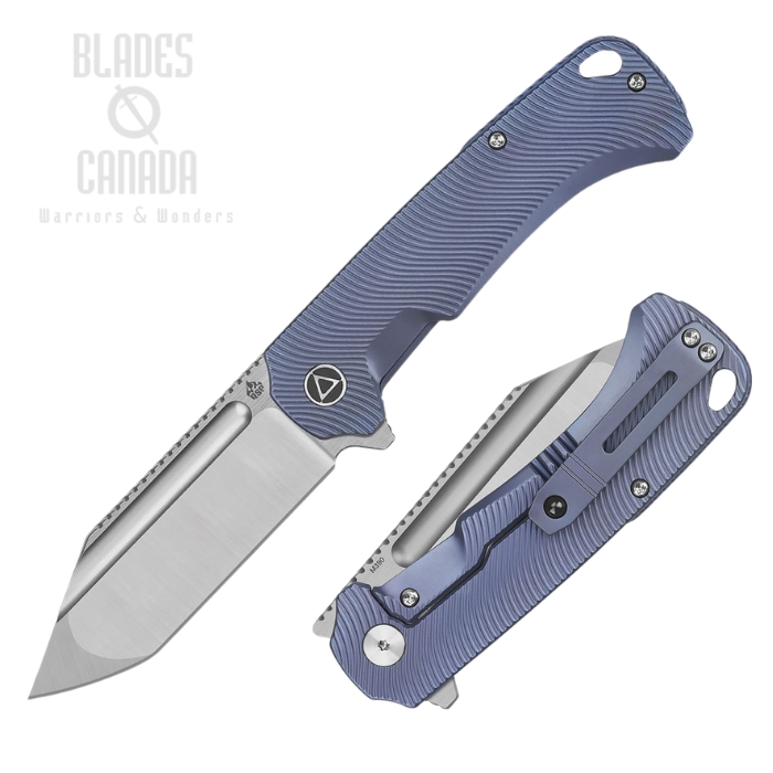 (image for) QSP Rhino Flipper Frame Lock Folding Knife, M390 Satin, Titanium Blue w/Line Texture, QS143-I