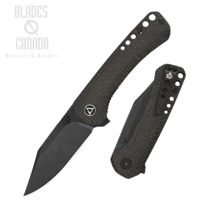 (image for) QSP Kestrel Flipper Folding Knife, 14C28N Black SW, Micarta Dark Brown, QS145-A2
