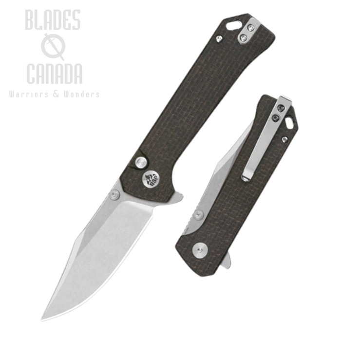 (image for) QSP Grebe Flipper Button Lock Knife, 14C28N SW, Micarta Dark Brown, QS147-A1