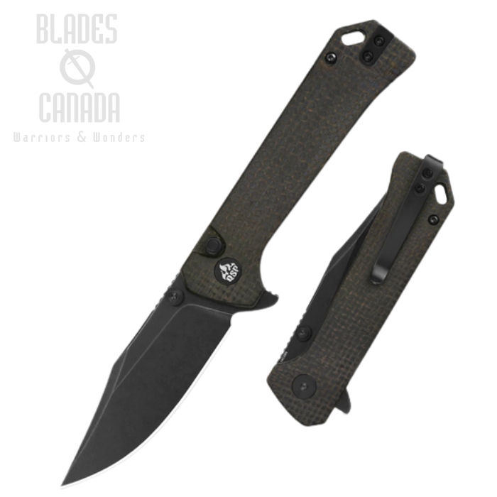 (image for) QSP Grebe Flipper Button Lock Knife, 14C28N Black SW, Micarta Dark Brown, QS147-A2