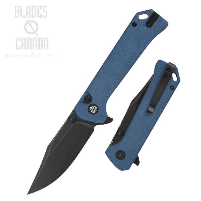 (image for) QSP Grebe Flipper Button Lock Knife, 14C28N Black SW, Micarta Blue, QS147-B2