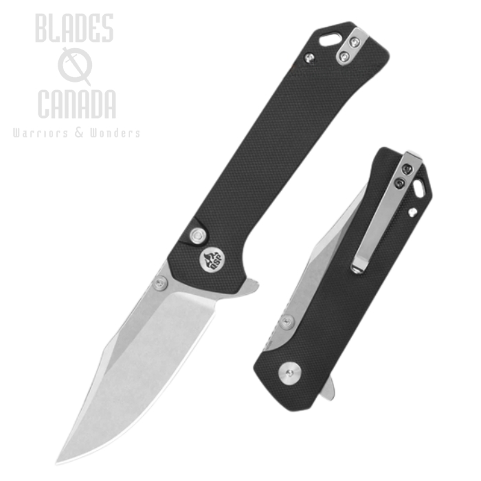 (image for) QSP Grebe Flipper Button lock Knife, 14C28N SW, G10 Black, QS147-C1